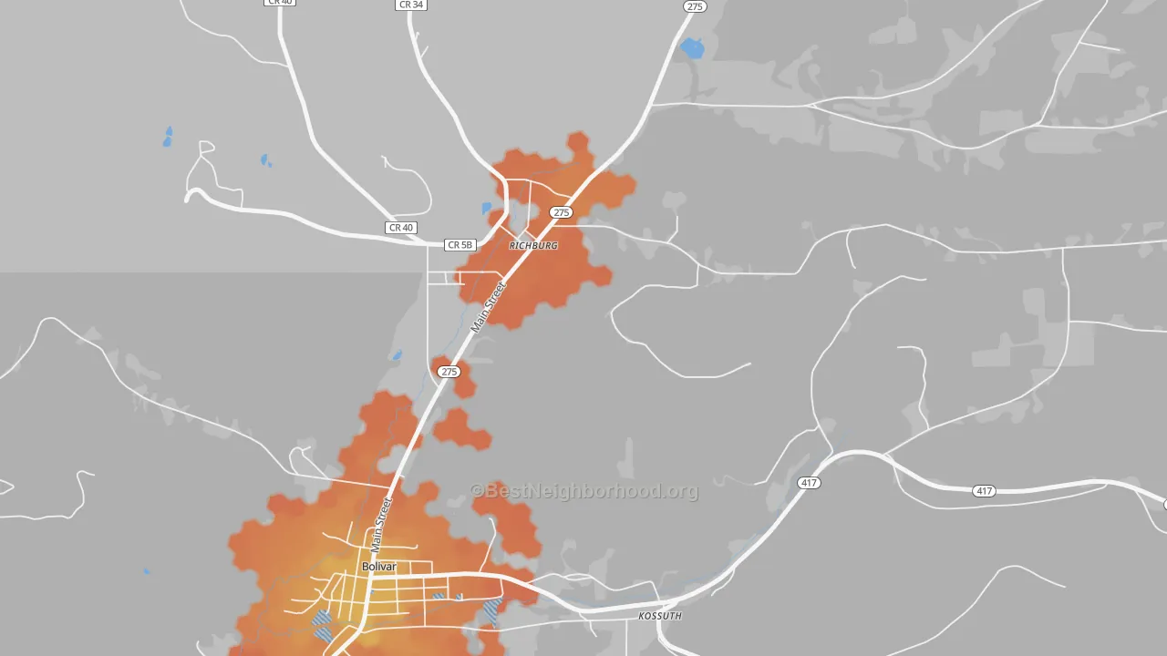 Bike Grade map of 14774, NY