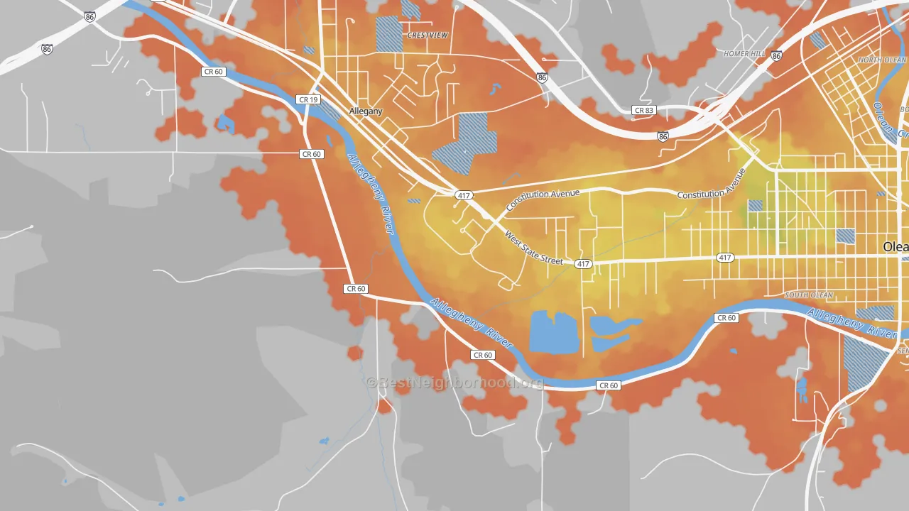 Bike Grade map of 14778, NY