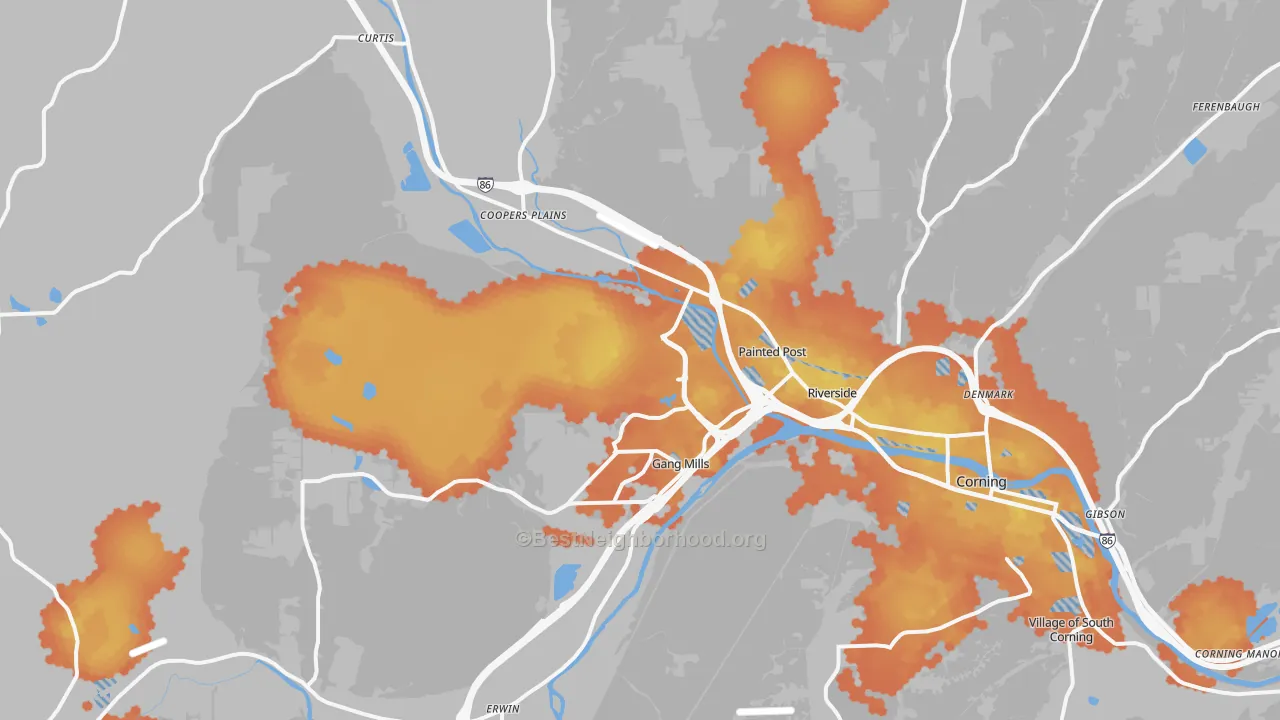 Bike Grade map of 14870, NY