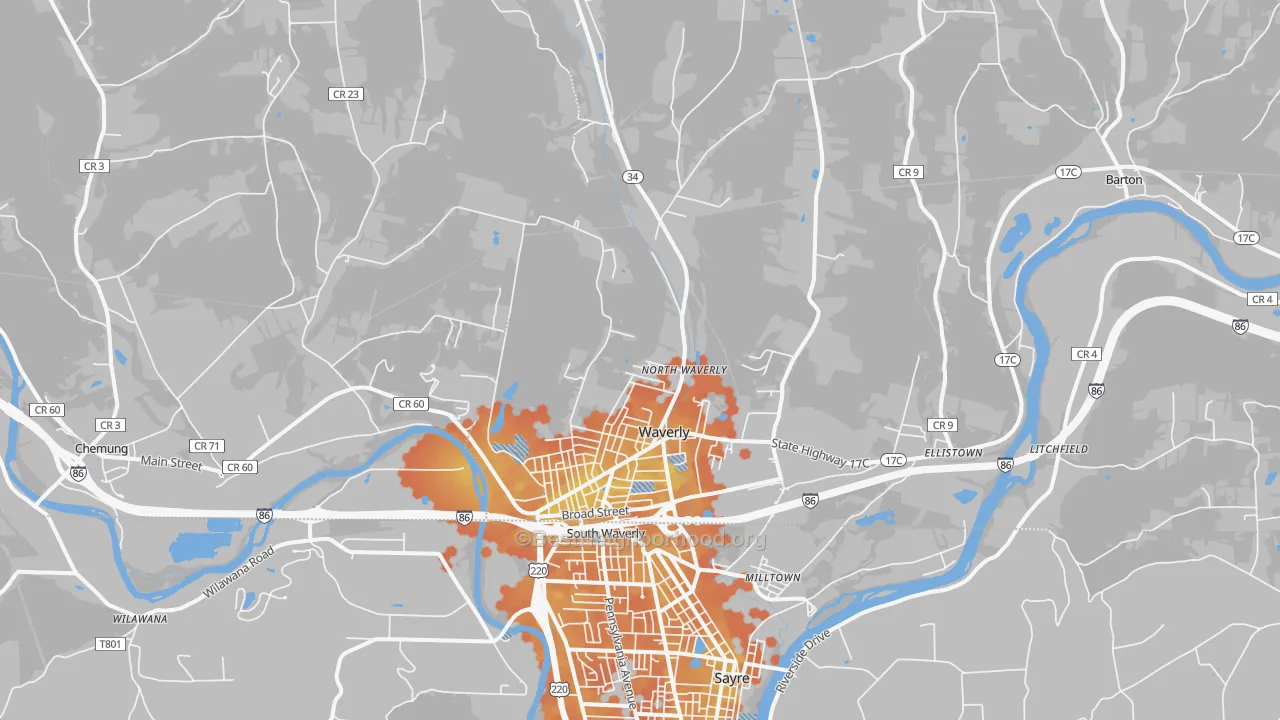 Bike Grade map of 14892, NY