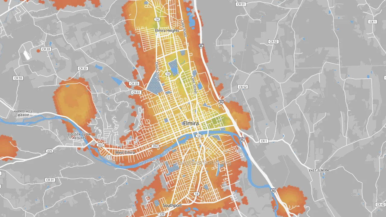 Bike Grade map of 14901, NY