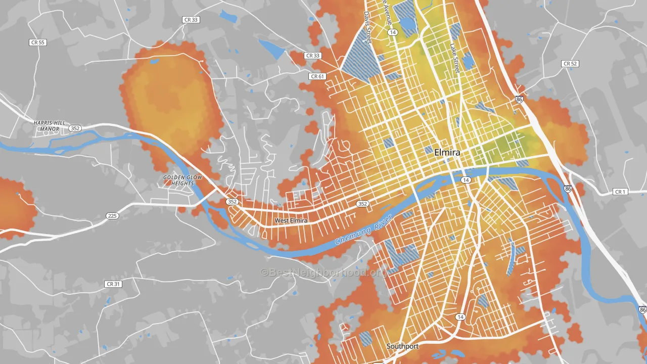 Bike Grade map of 14905, NY