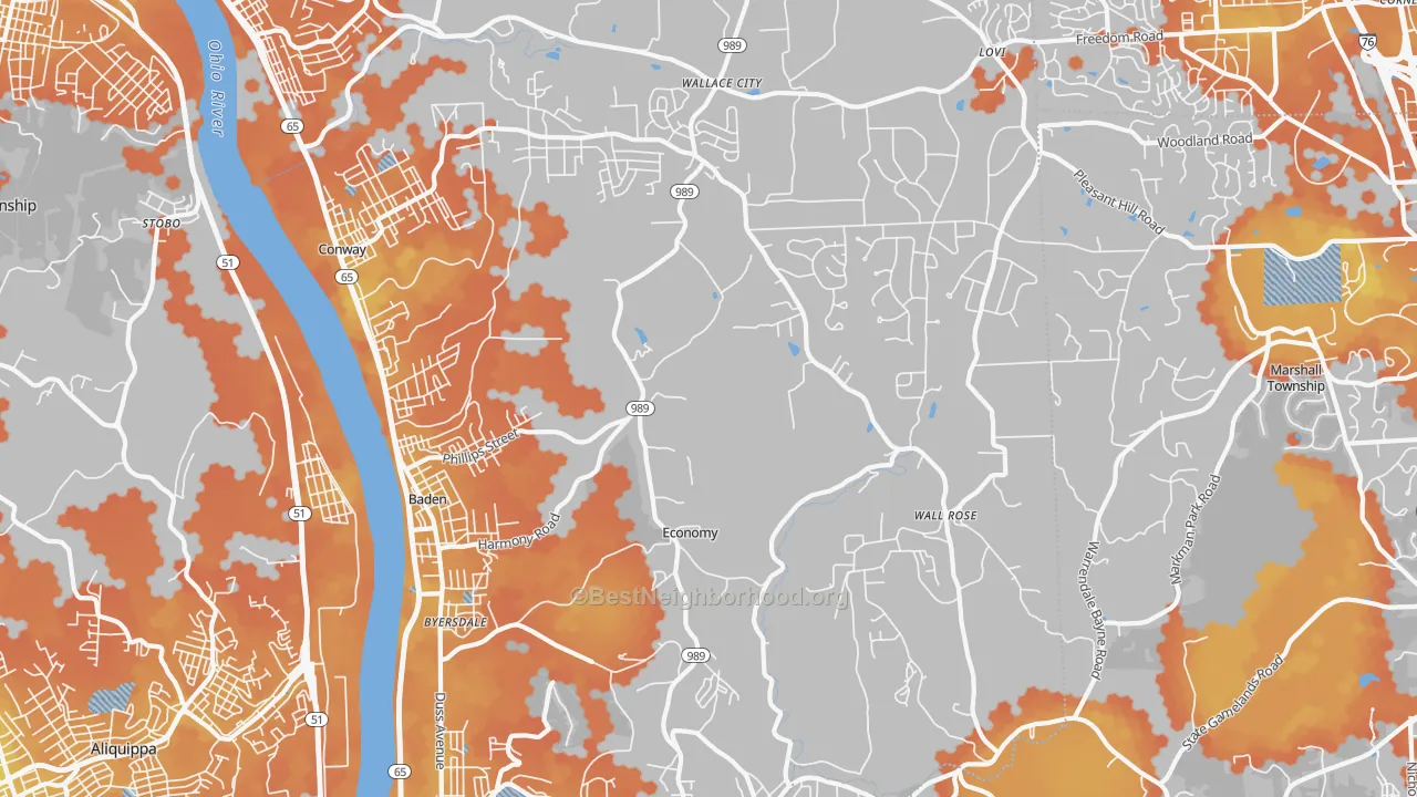 Bike Grade map of 15005, PA