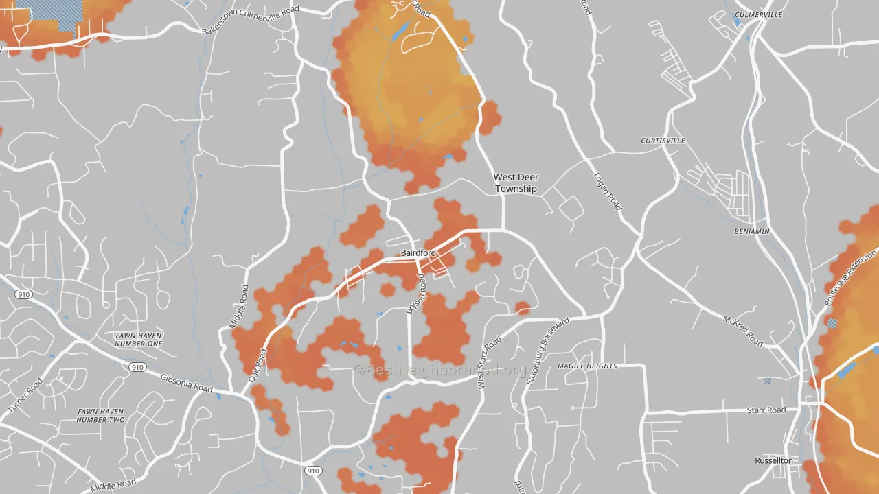 Bike Grade map of 15006, PA
