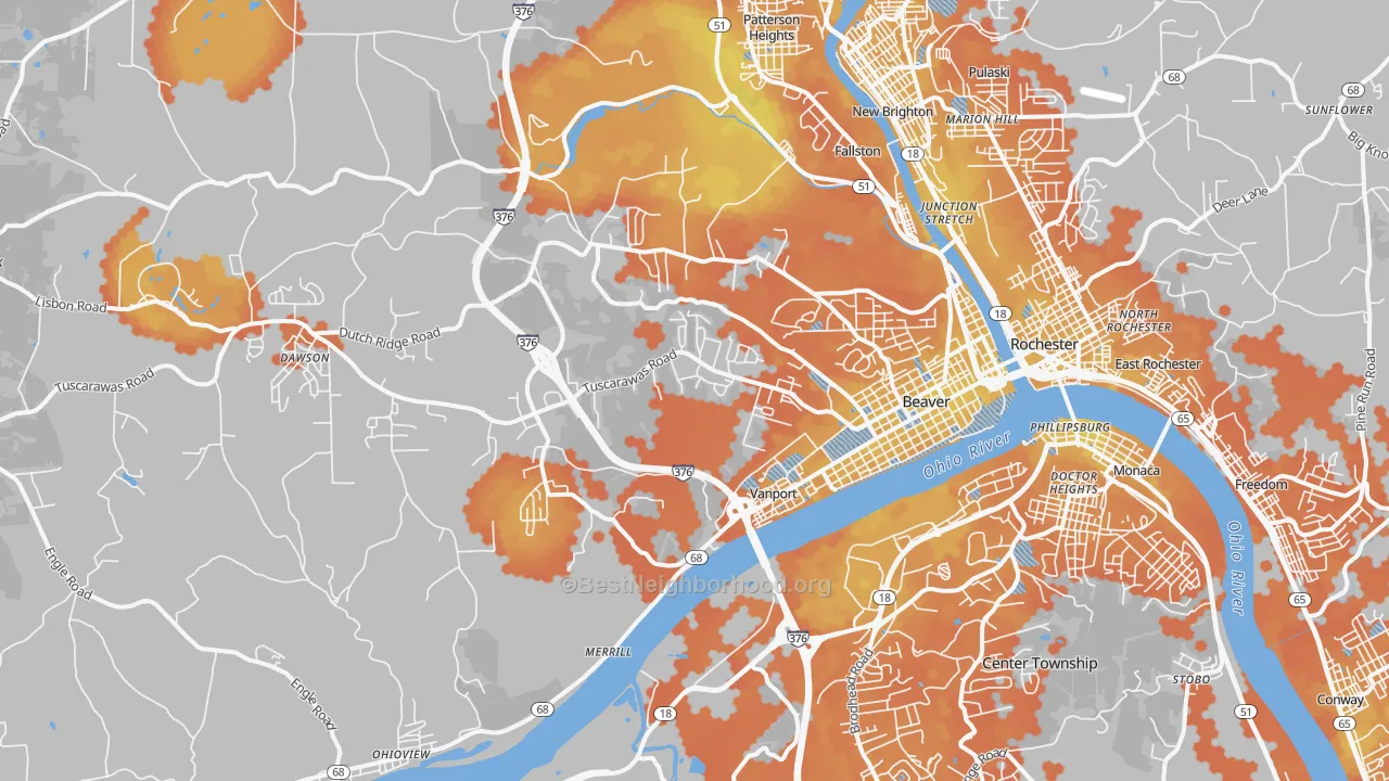 Bike Grade map of 15009, PA
