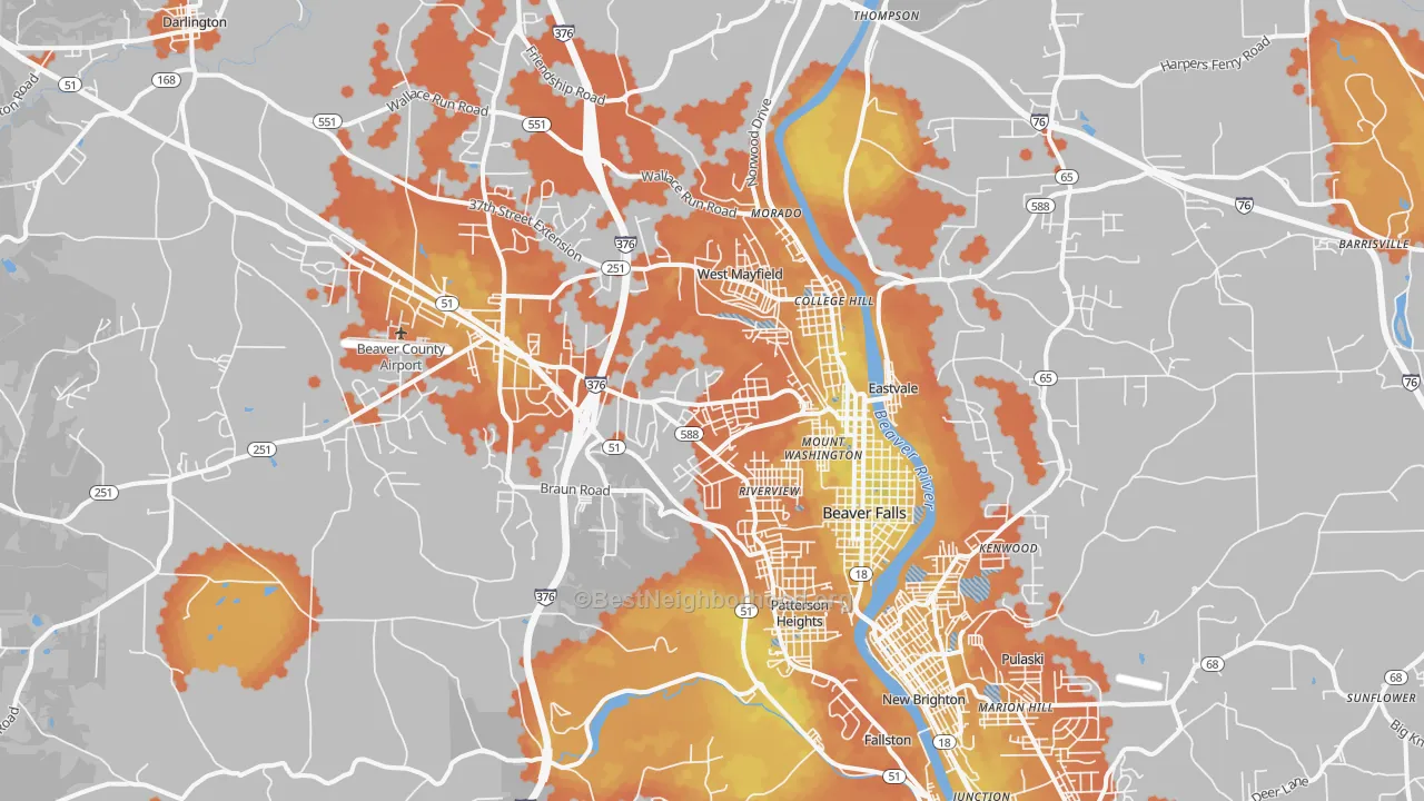 Bike Grade map of 15010, PA