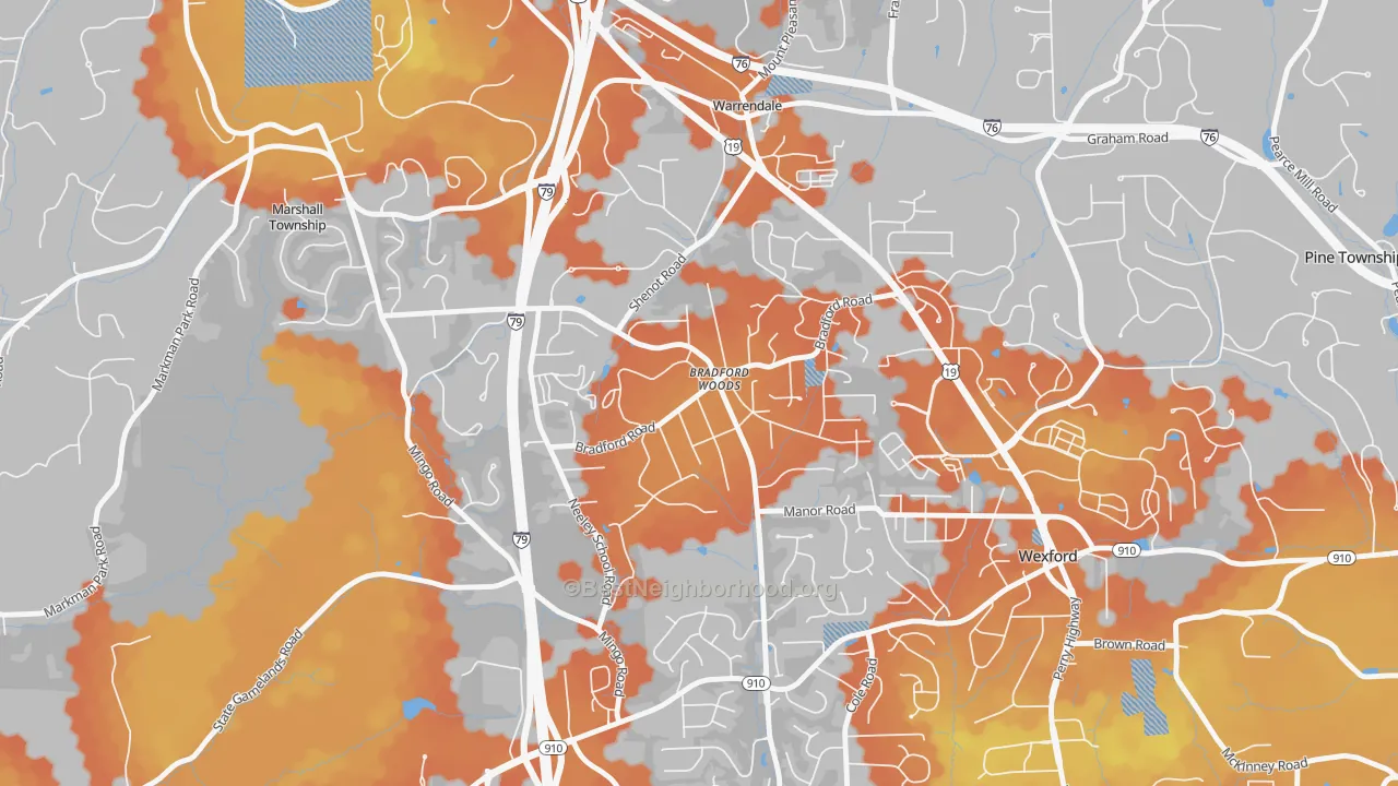 Bike Grade map of 15015, PA