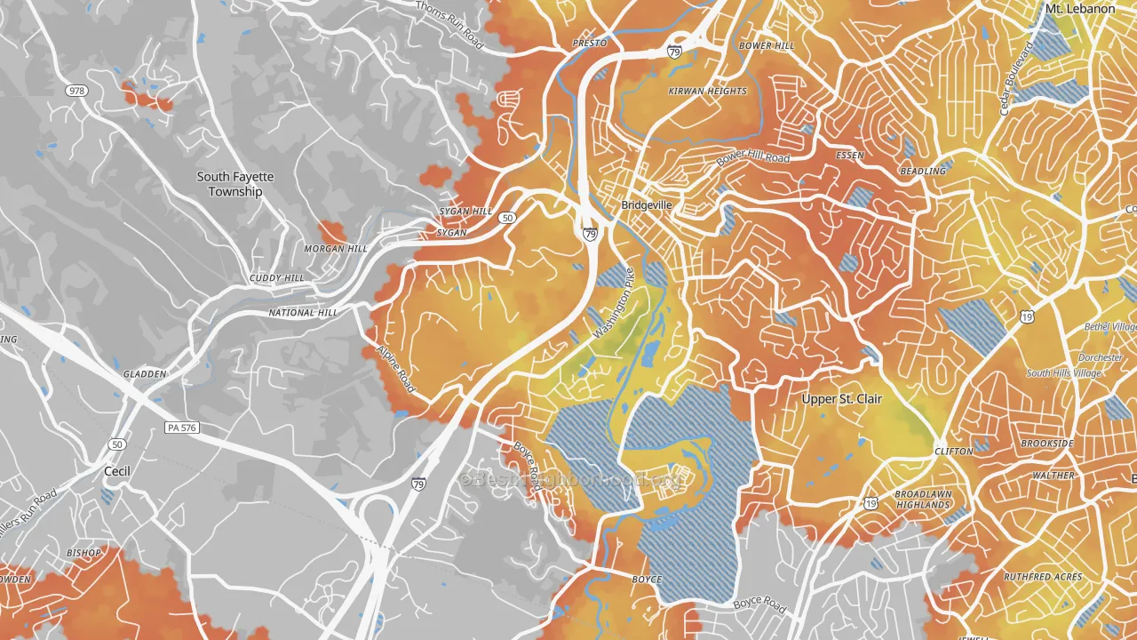 Bike Grade map of 15017, PA