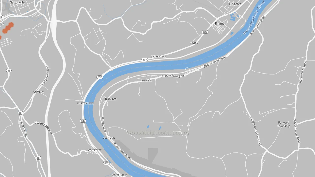 Bike Grade map of 15020, PA