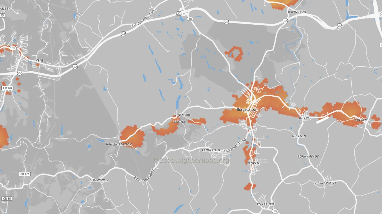 Bike Grade map of 15021, PA