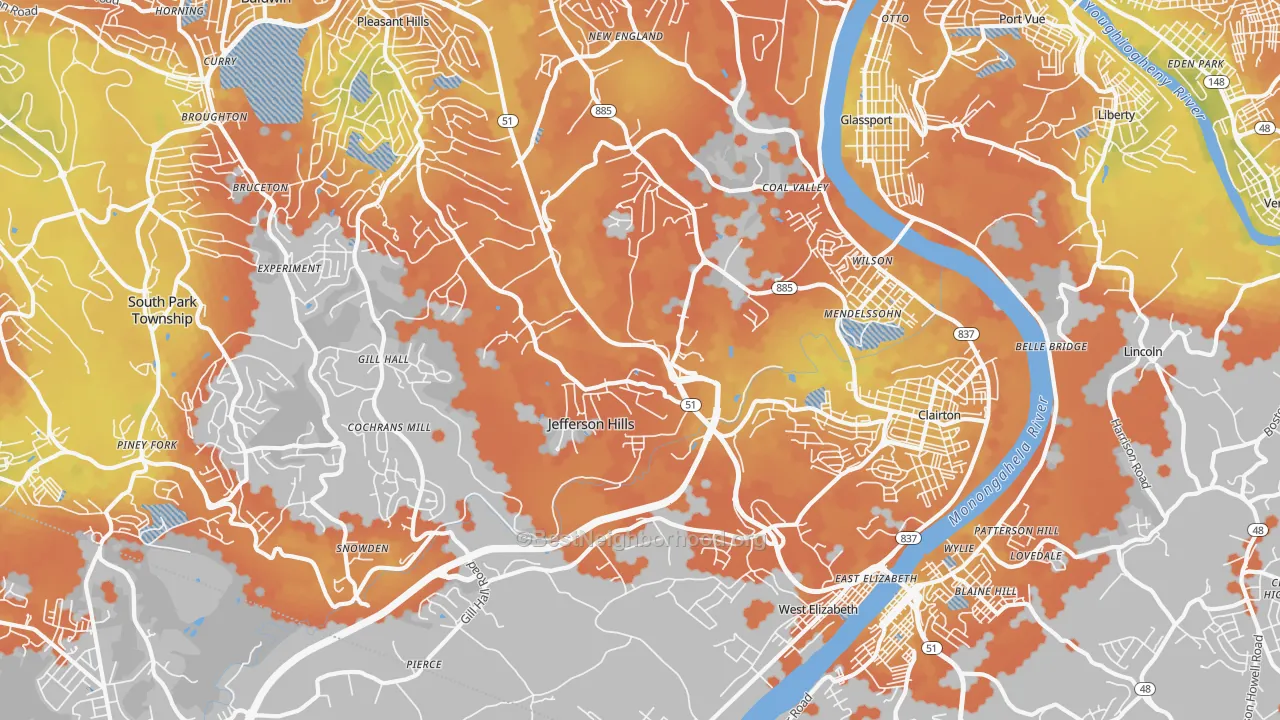 Bike Grade map of 15025, PA