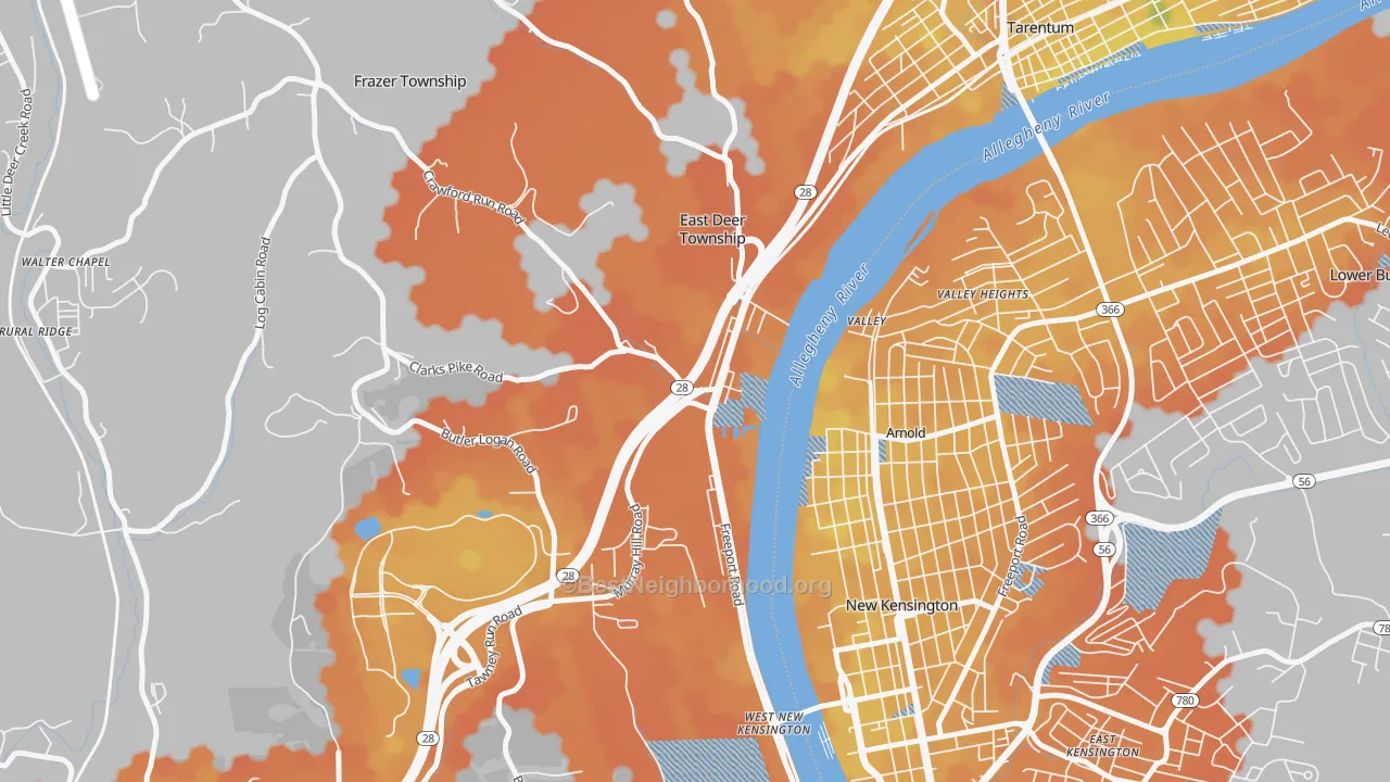 Bike Grade map of 15030, PA