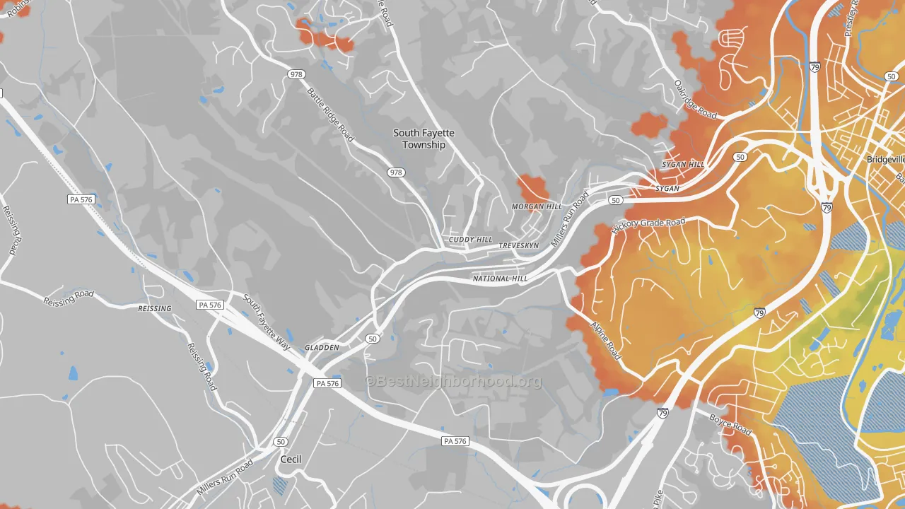 Bike Grade map of 15031, PA
