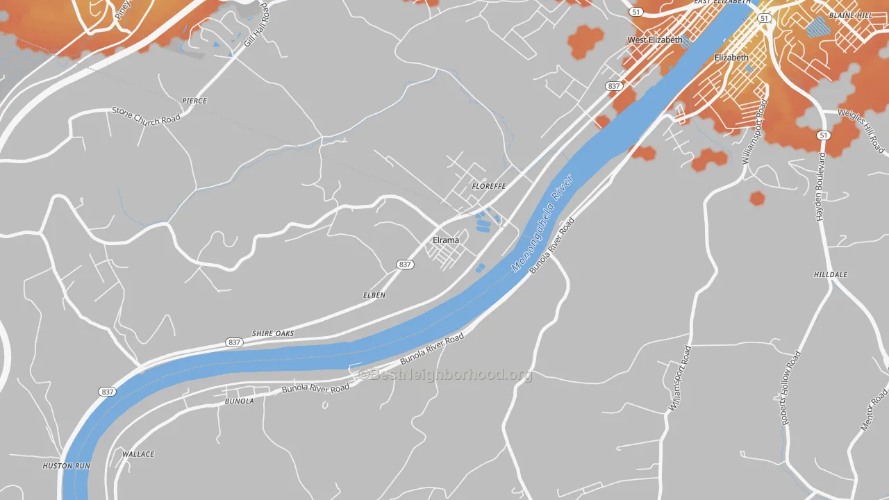 Bike Grade map of 15038, PA