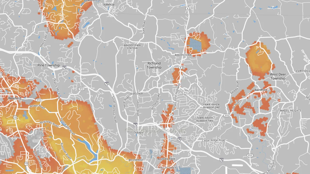 Bike Grade map of 15044, PA