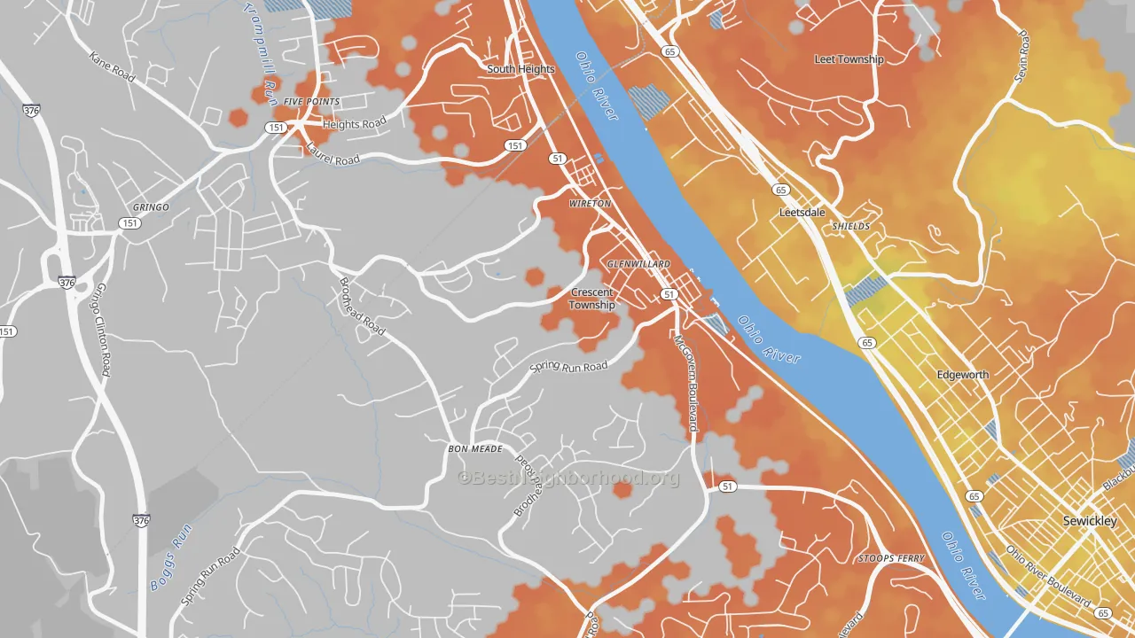 Bike Grade map of 15046, PA