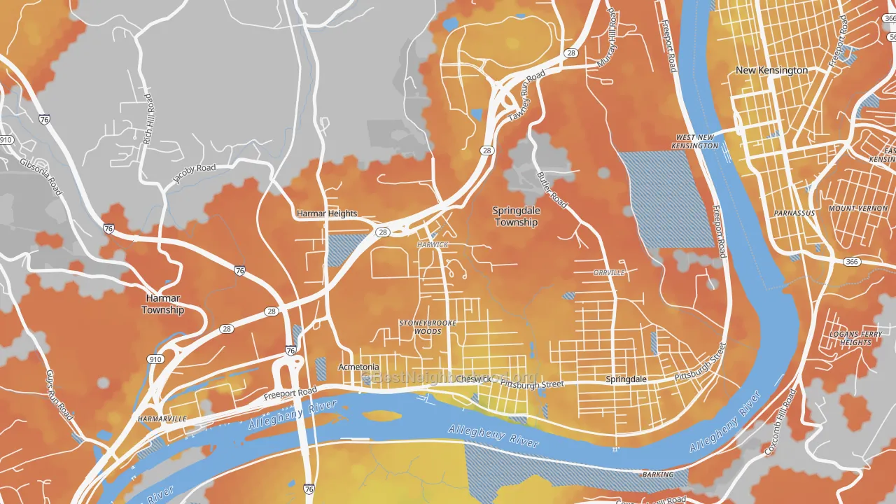 Bike Grade map of 15049, PA