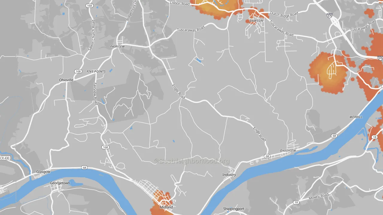 Bike Grade map of 15052, PA