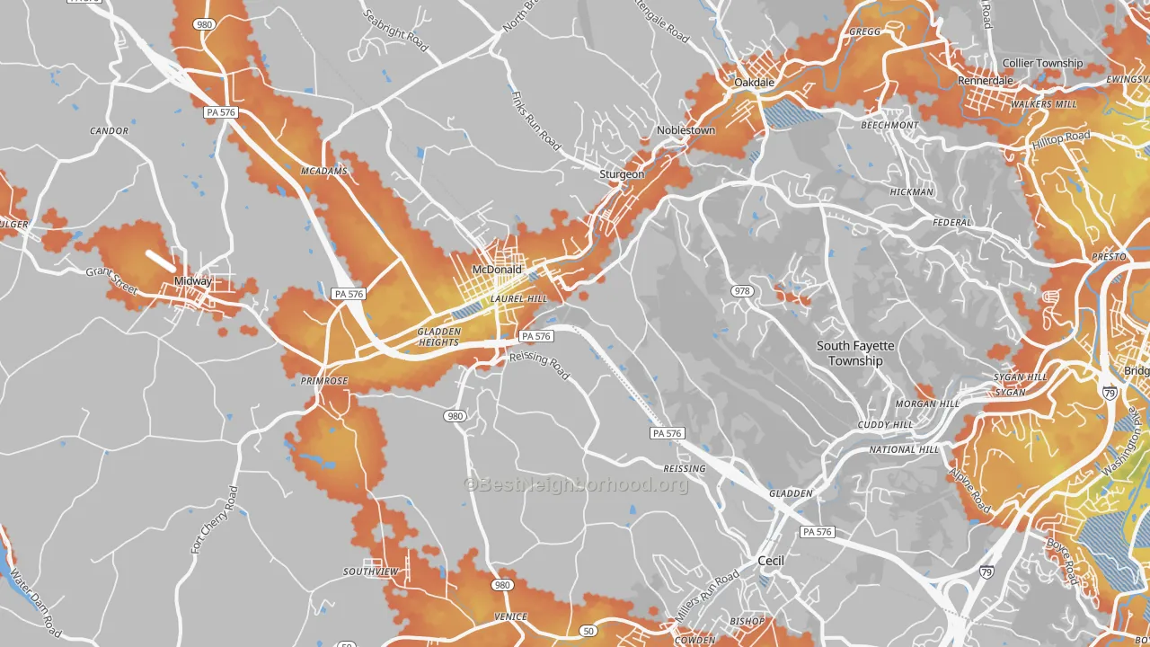 Bike Grade map of 15057, PA