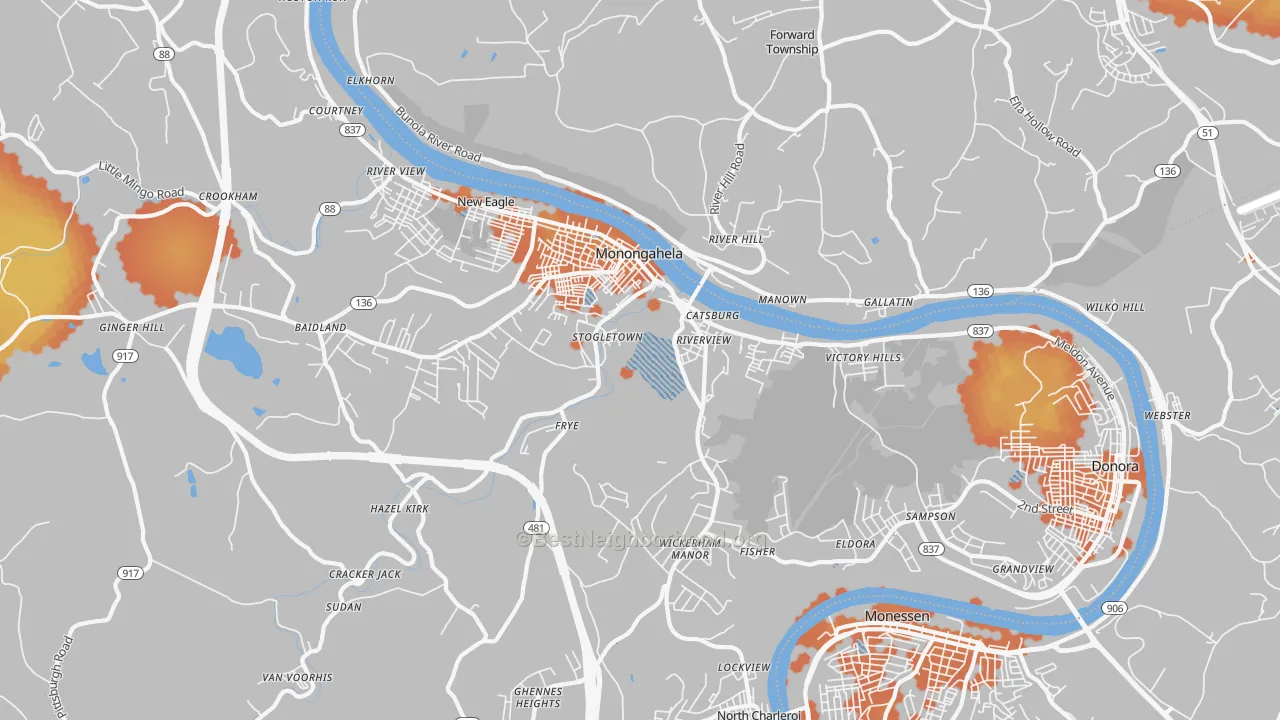 Bike Grade map of 15063, PA