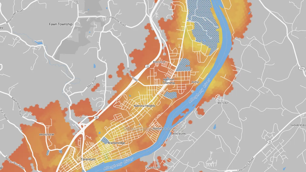 Bike Grade map of 15065, PA