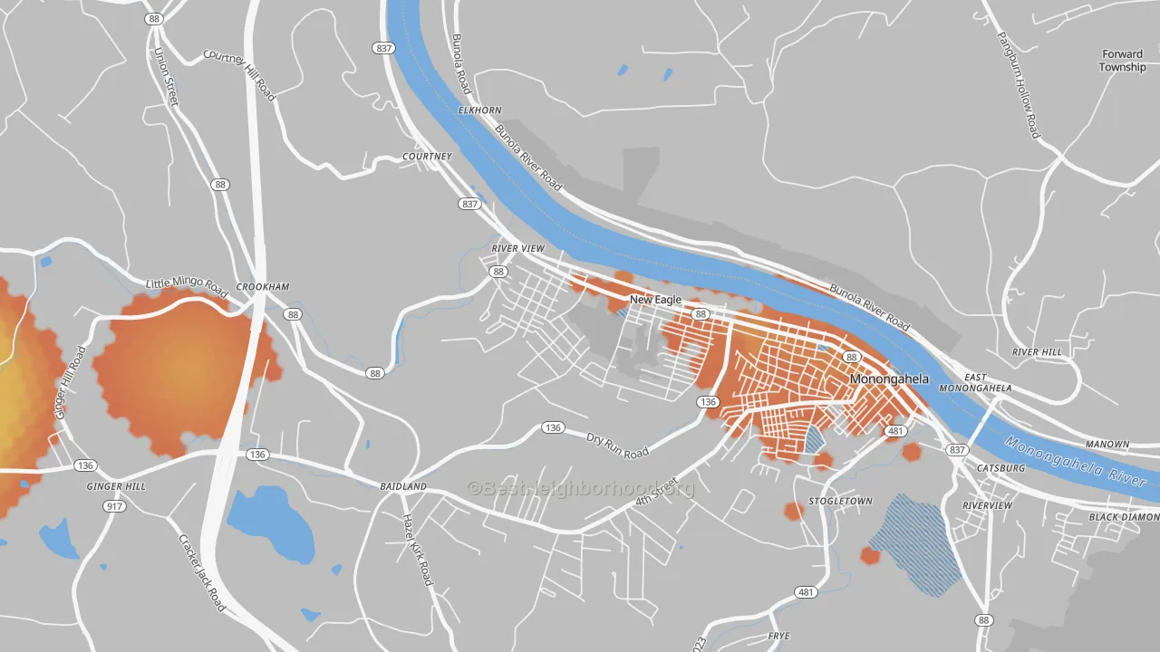 Bike Grade map of 15067, PA