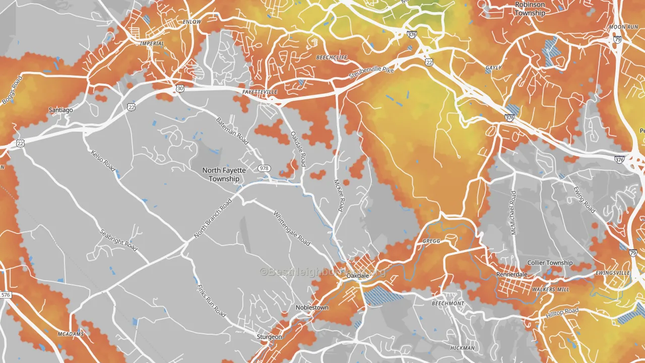 Bike Grade map of 15071, PA