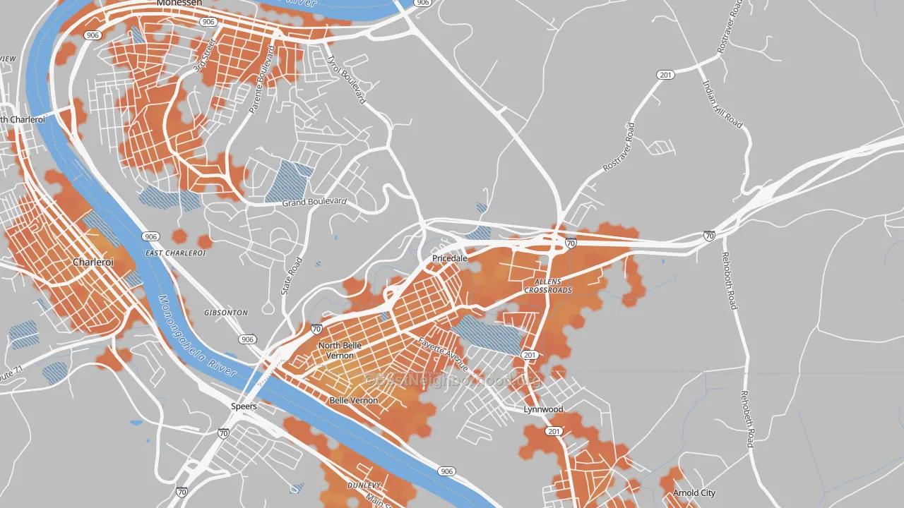 Bike Grade map of 15072, PA