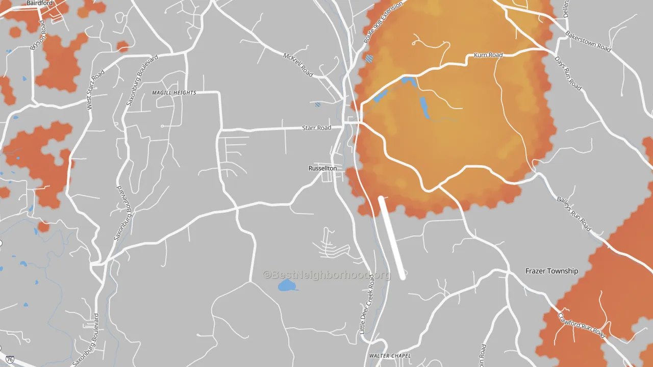 Bike Grade map of 15076, PA