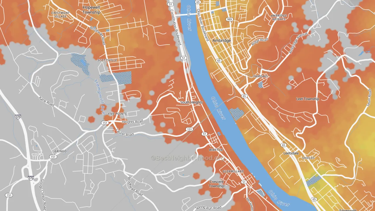 Bike Grade map of 15081, PA