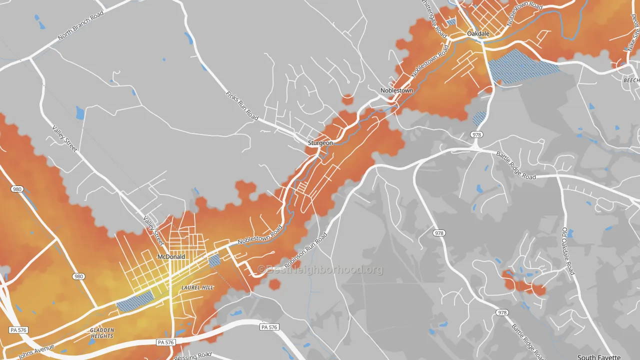 Bike Grade map of 15082, PA