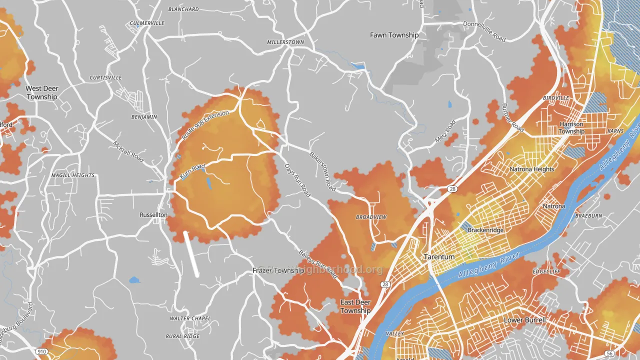 Bike Grade map of 15084, PA