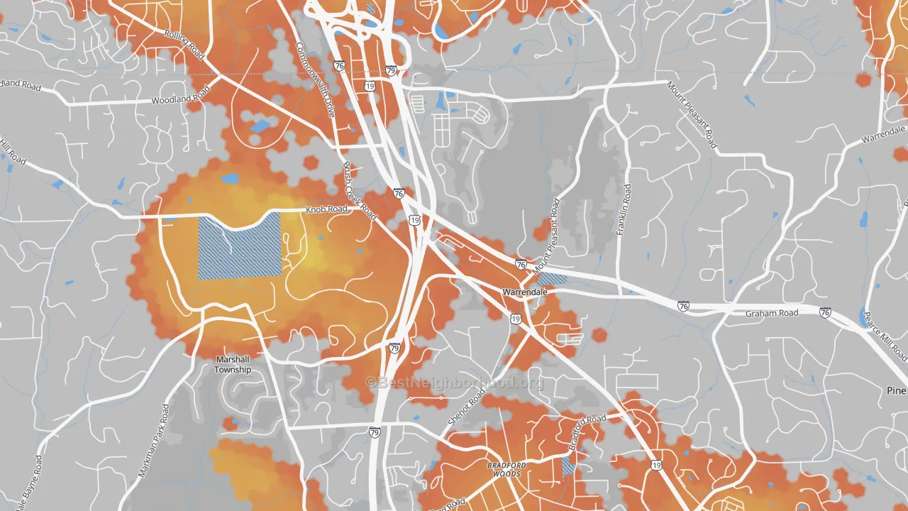 Bike Grade map of 15086, PA