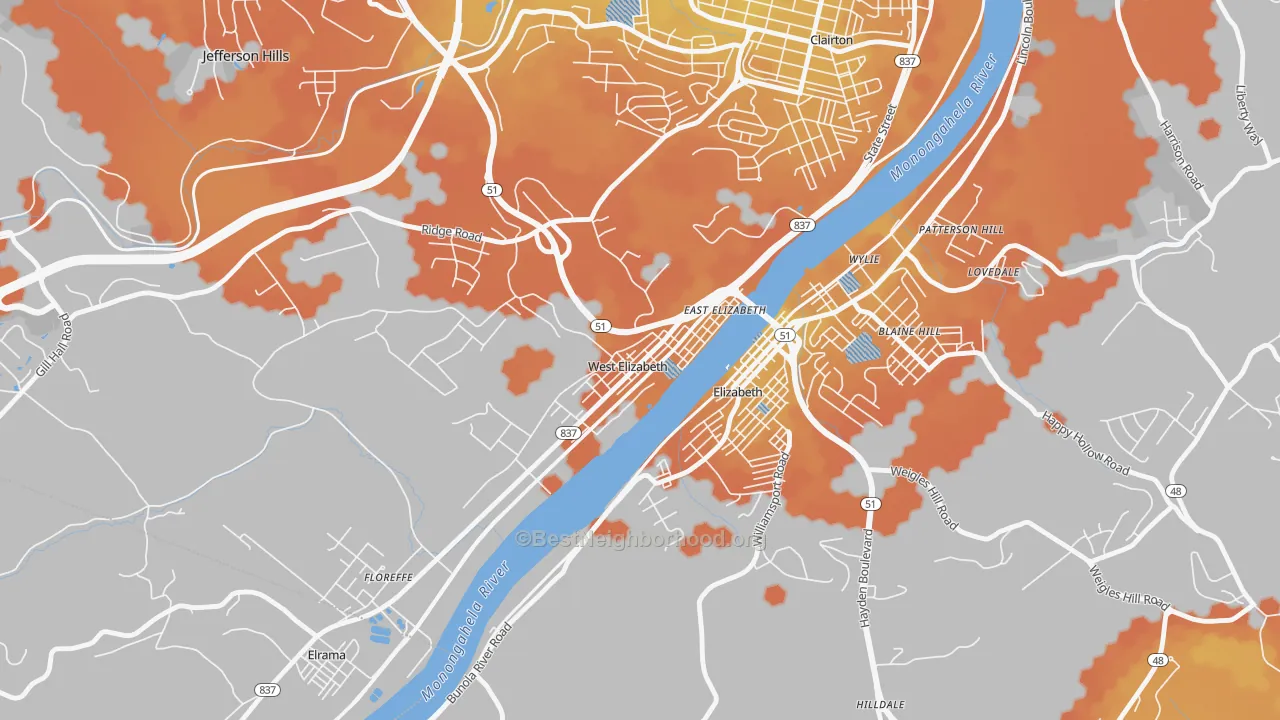 Bike Grade map of 15088, PA