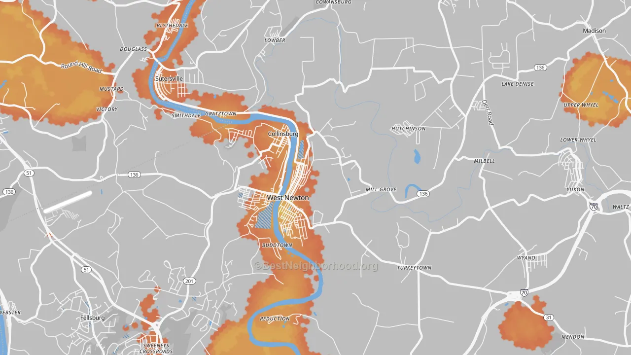 Bike Grade map of 15089, PA
