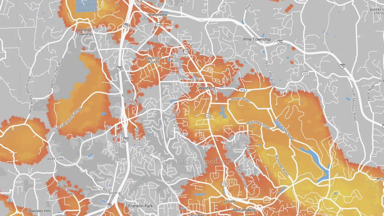 Bike Grade map of 15090, PA