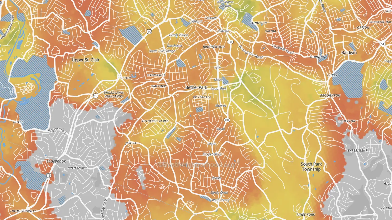 Bike Grade map of 15102, PA
