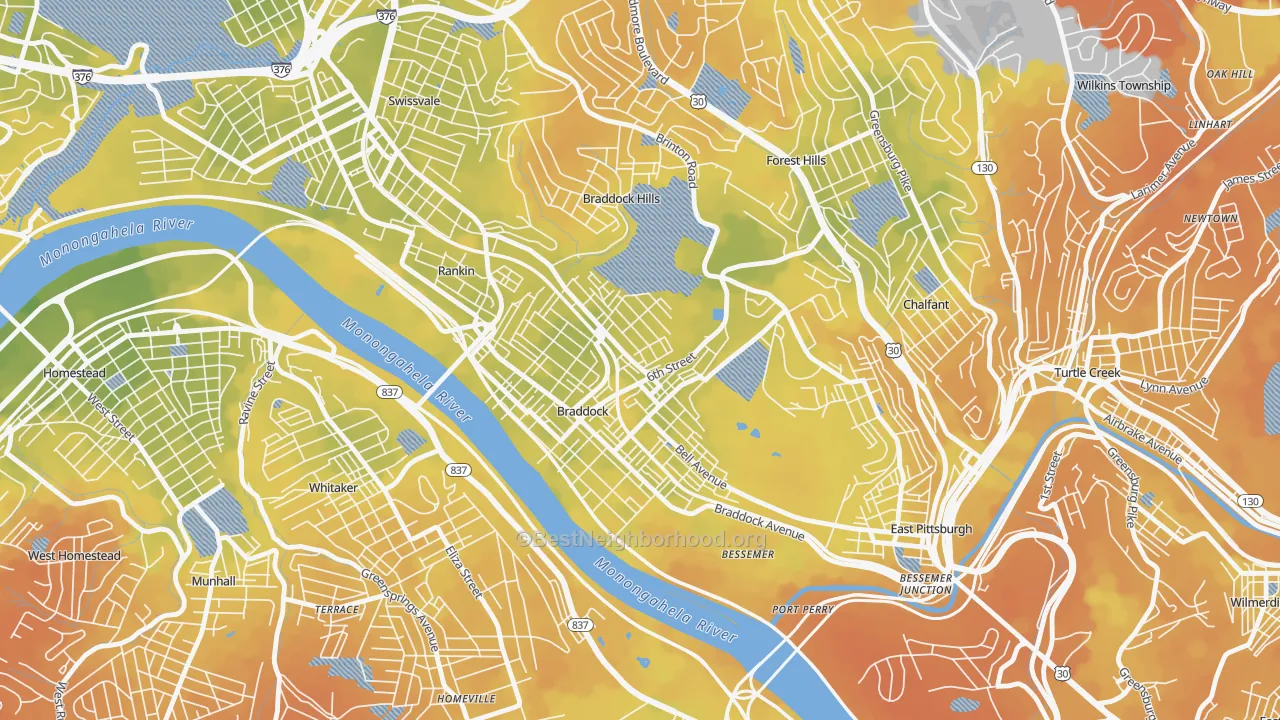 Bike Grade map of 15104, PA