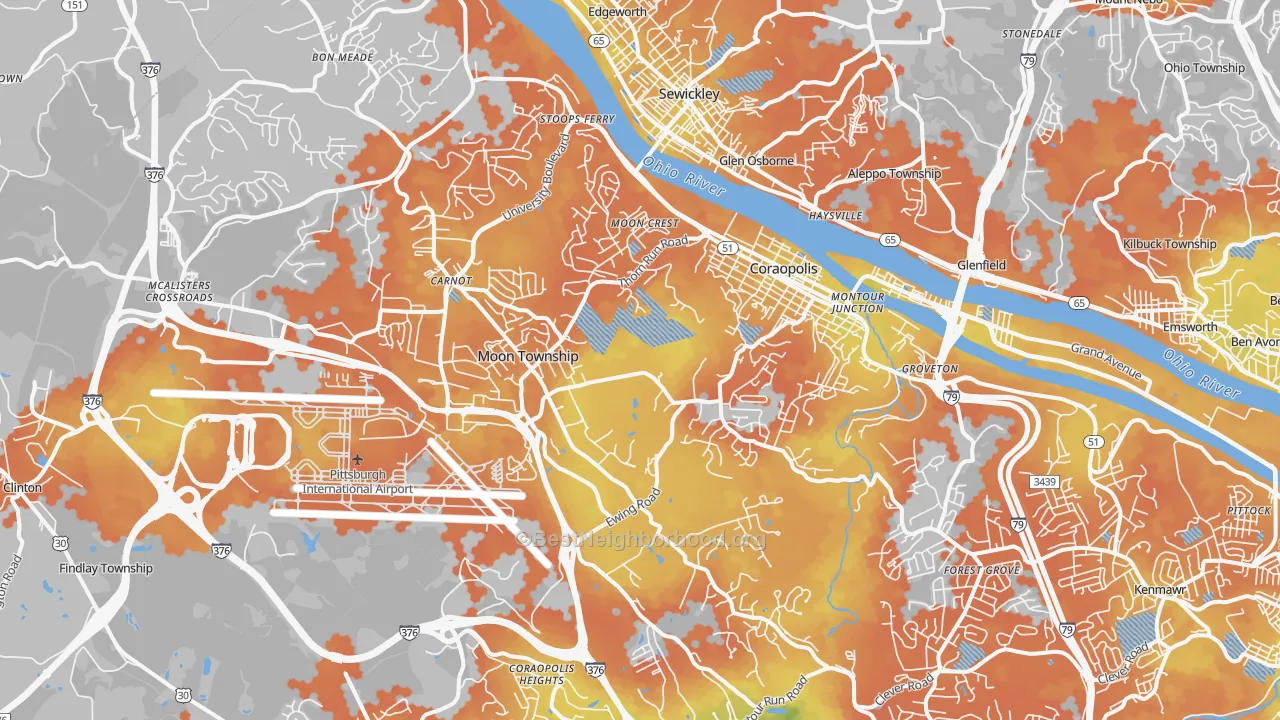 Bike Grade map of 15108, PA