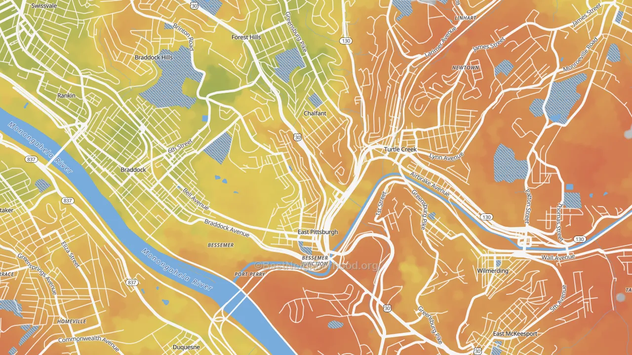Bike Grade map of 15112, PA