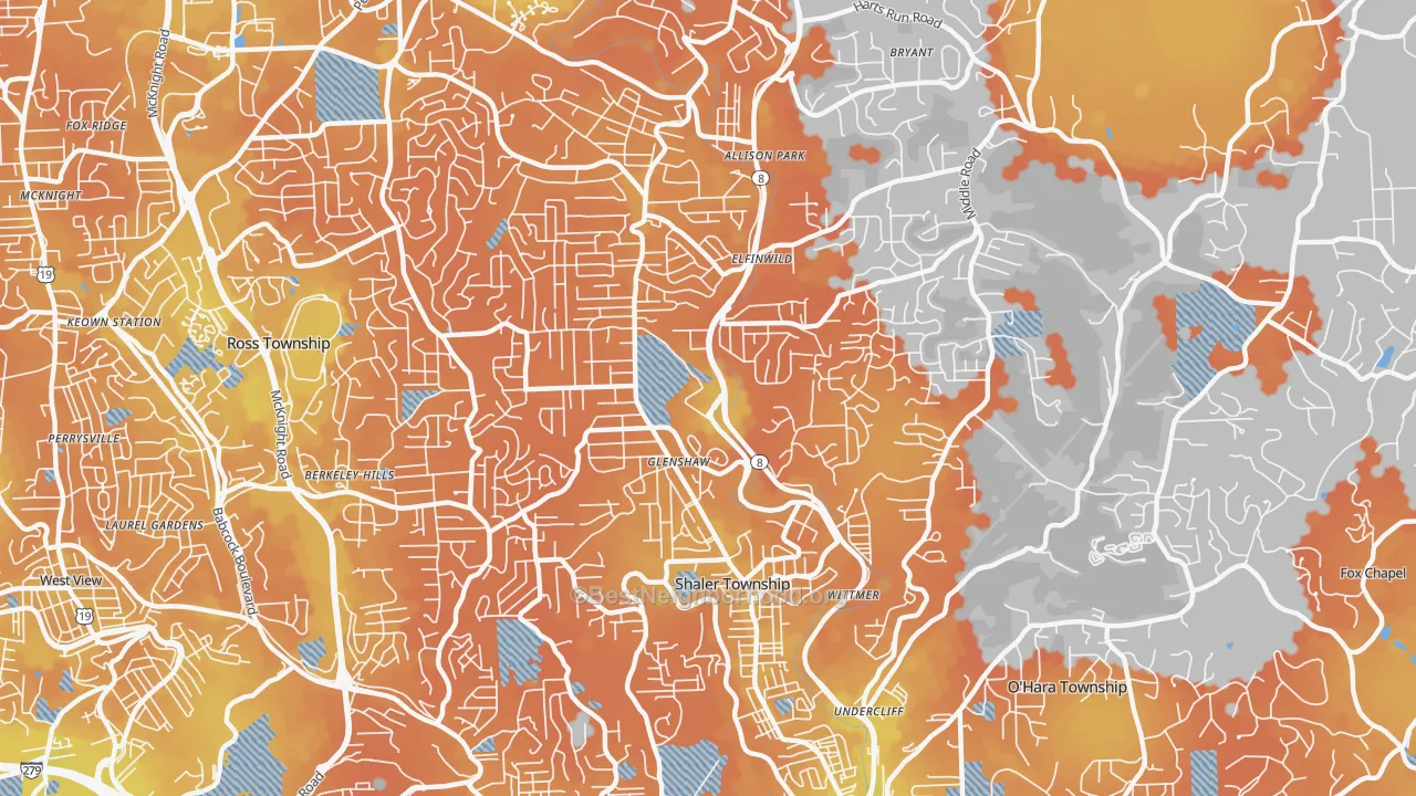 Bike Grade map of 15116, PA