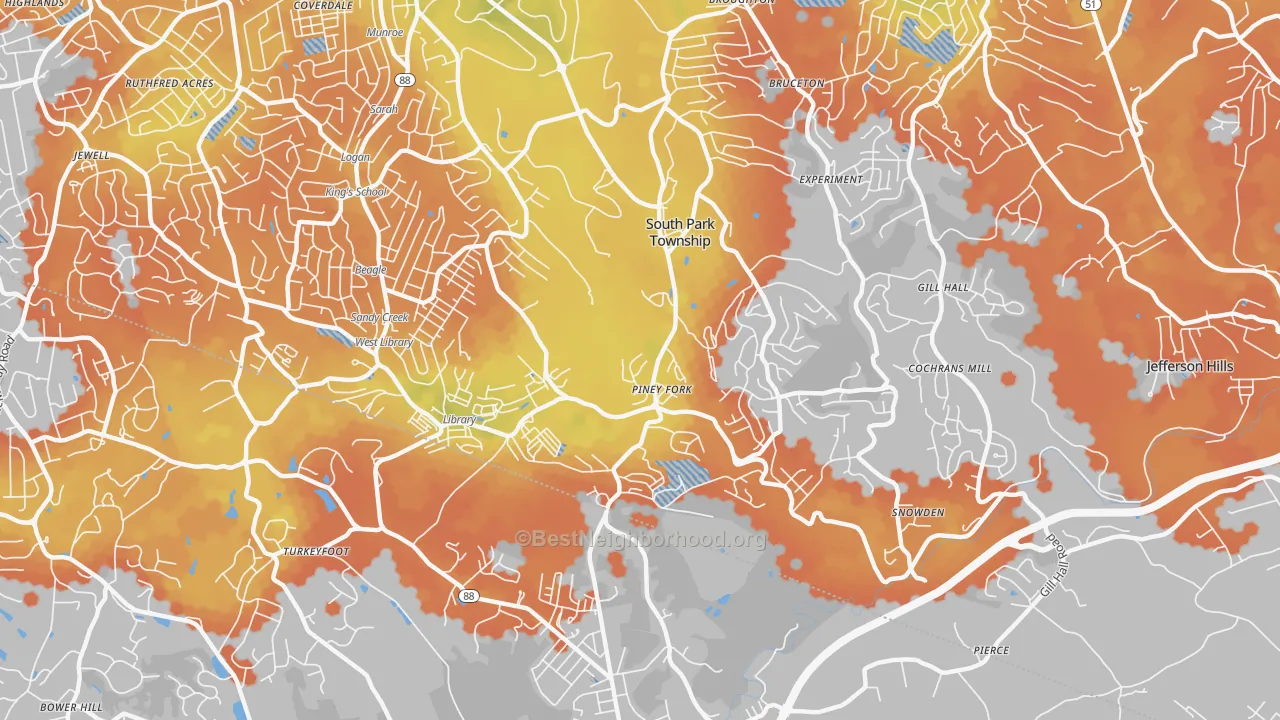 Bike Grade map of 15129, PA