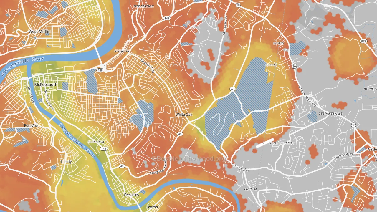 Bike Grade map of 15131, PA