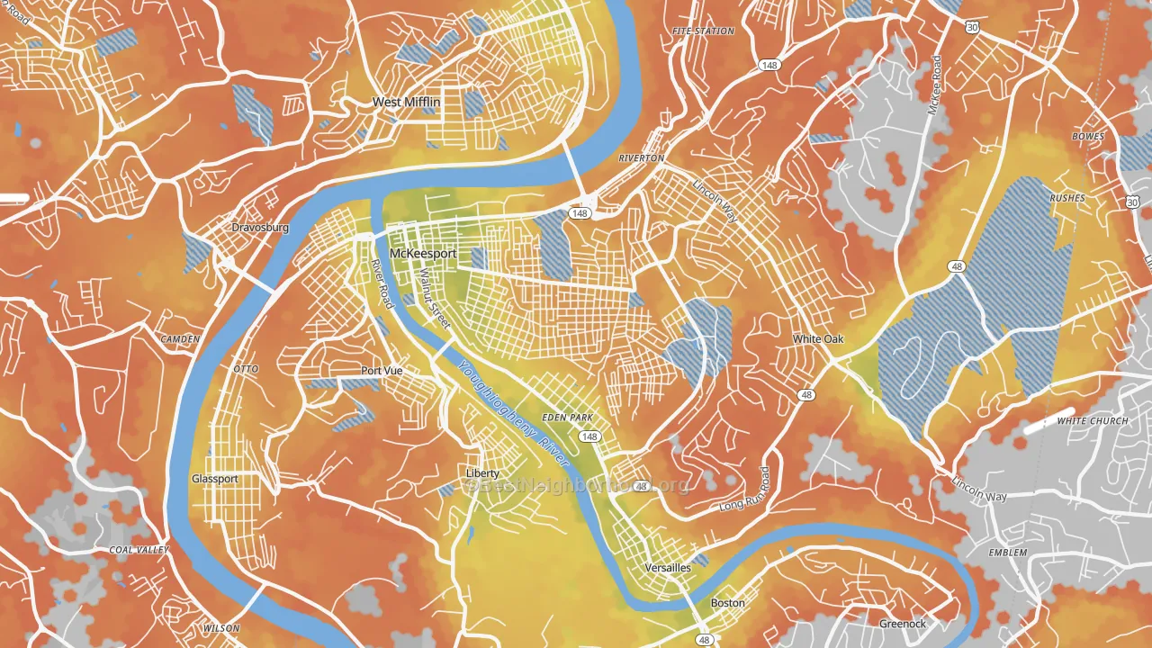 Bike Grade map of 15132, PA