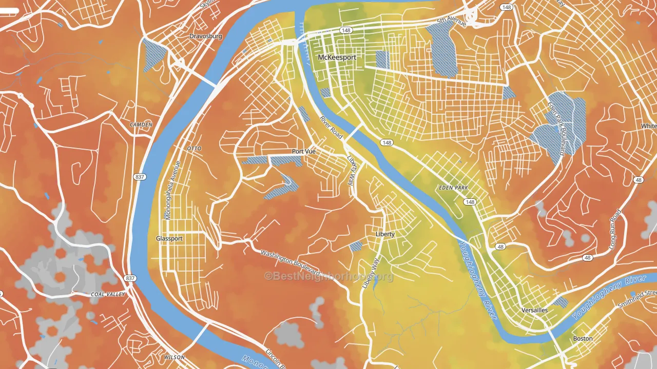 Bike Grade map of 15133, PA