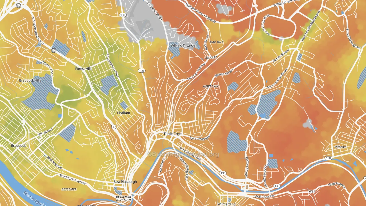 Bike Grade map of 15145, PA