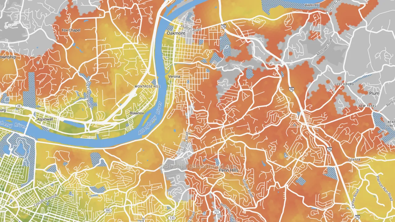 Bike Grade map of 15147, PA