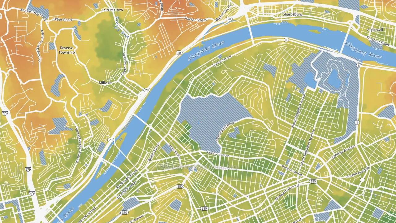 Bike Grade map of 15201, PA
