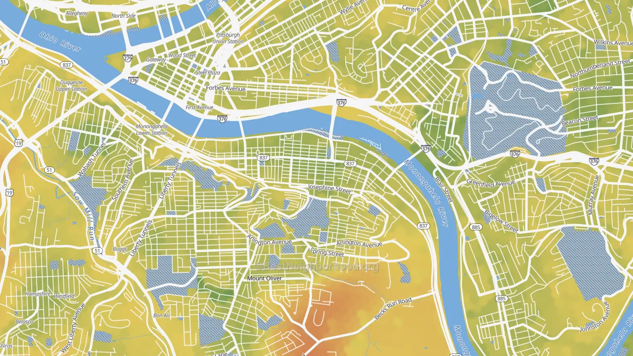 Bike Grade map of 15203, PA