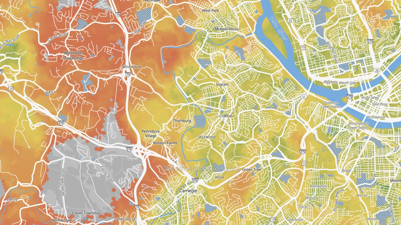 Bike Grade map of 15205, PA